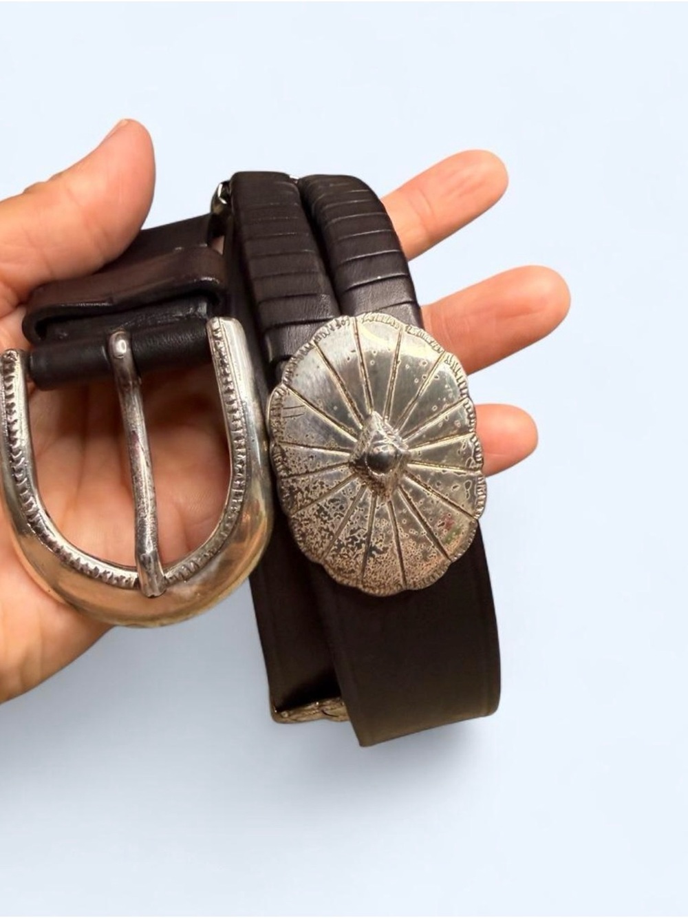 Cole Haan Black Leather Belt with Silver-Tone‎ Western Conchos - Picture 7 of 7
